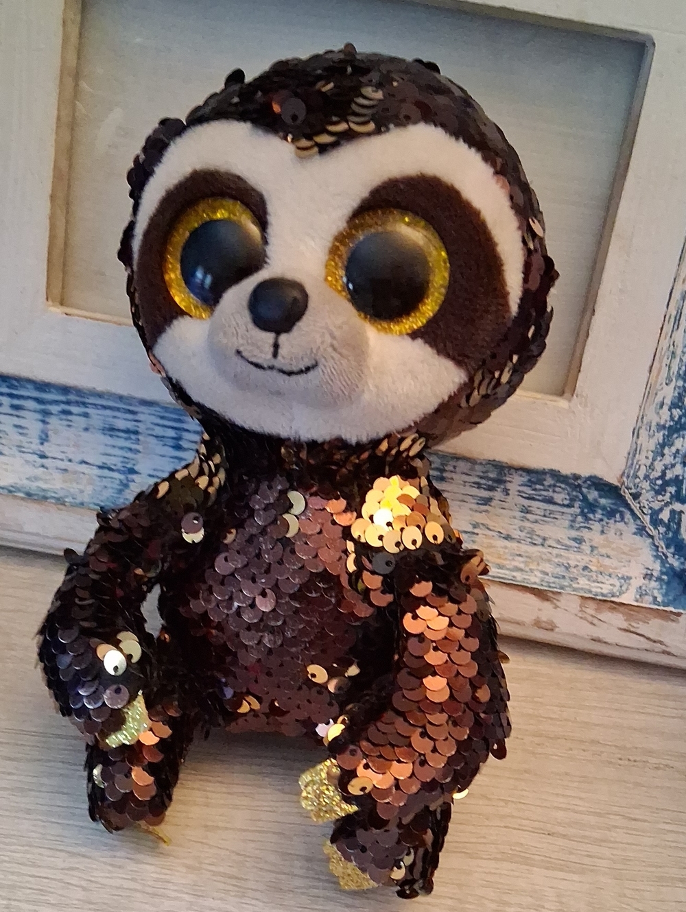 Ty Sequin Sloth Plush - Brown with Gold Accents